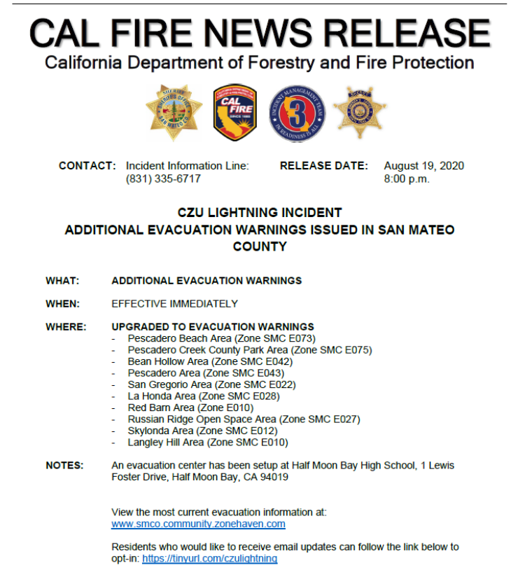 Evacuation 8pm Aug 19