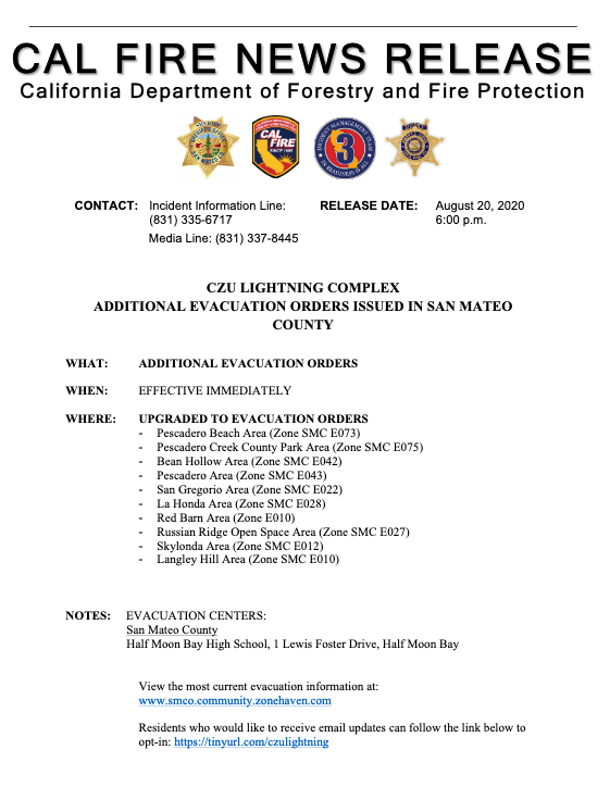 Pescadero Area Evacuation Aug 20